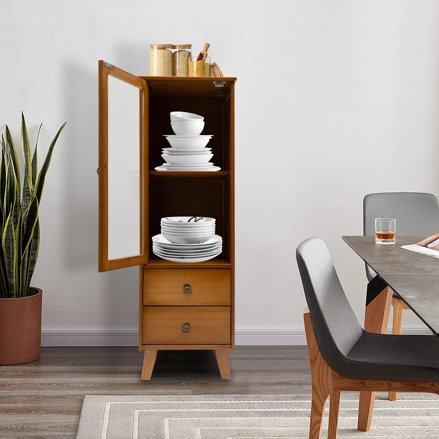 Ljustra Freestanding Kitchen Pantry Cabinet with 2 Drawers Storage Solution