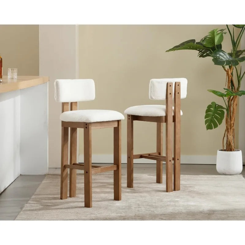 26 Inch Farmhouse Counter Stools Curved Back Sherpa Boucle Set of 2