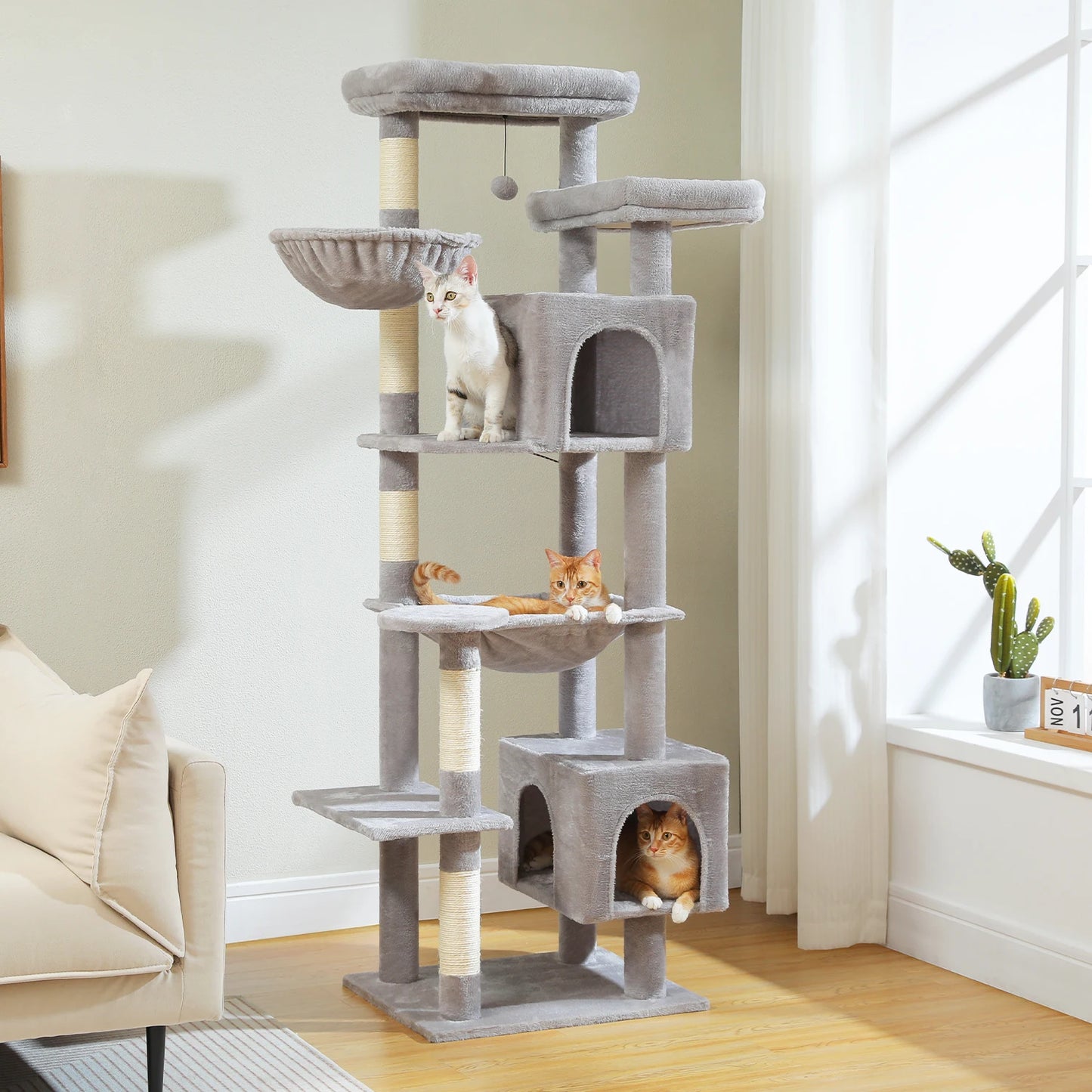 175cm Cat Tree for Large Cats with Hammock Condo Perch Scratching Posts