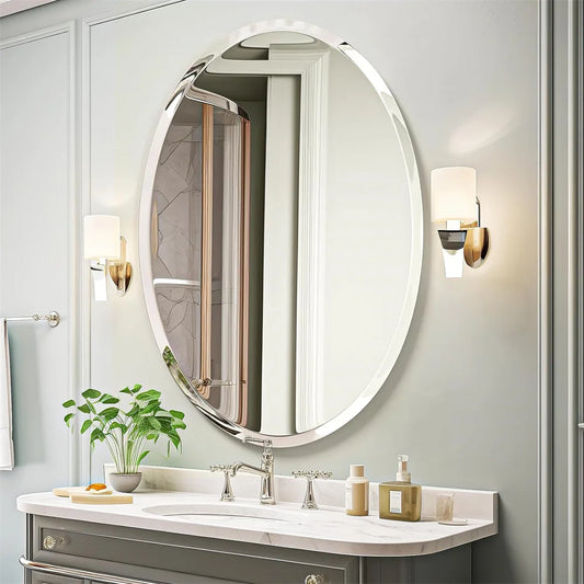 Frameless Oval Beveled Edge Bathroom Mirror for Living Room Entryway