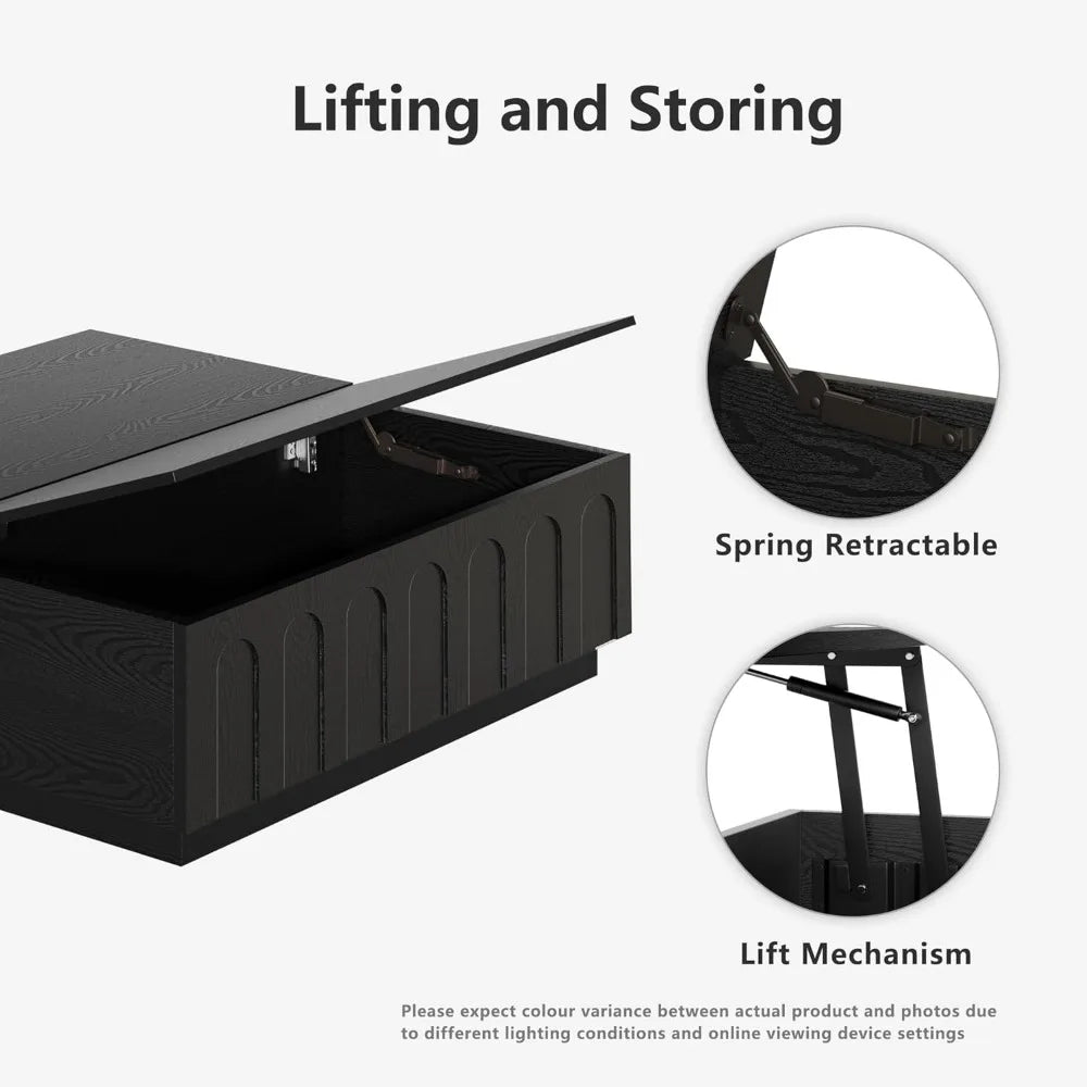 Lift Top Coffee Table with Storage Modern Arched Design 31.5 Inch