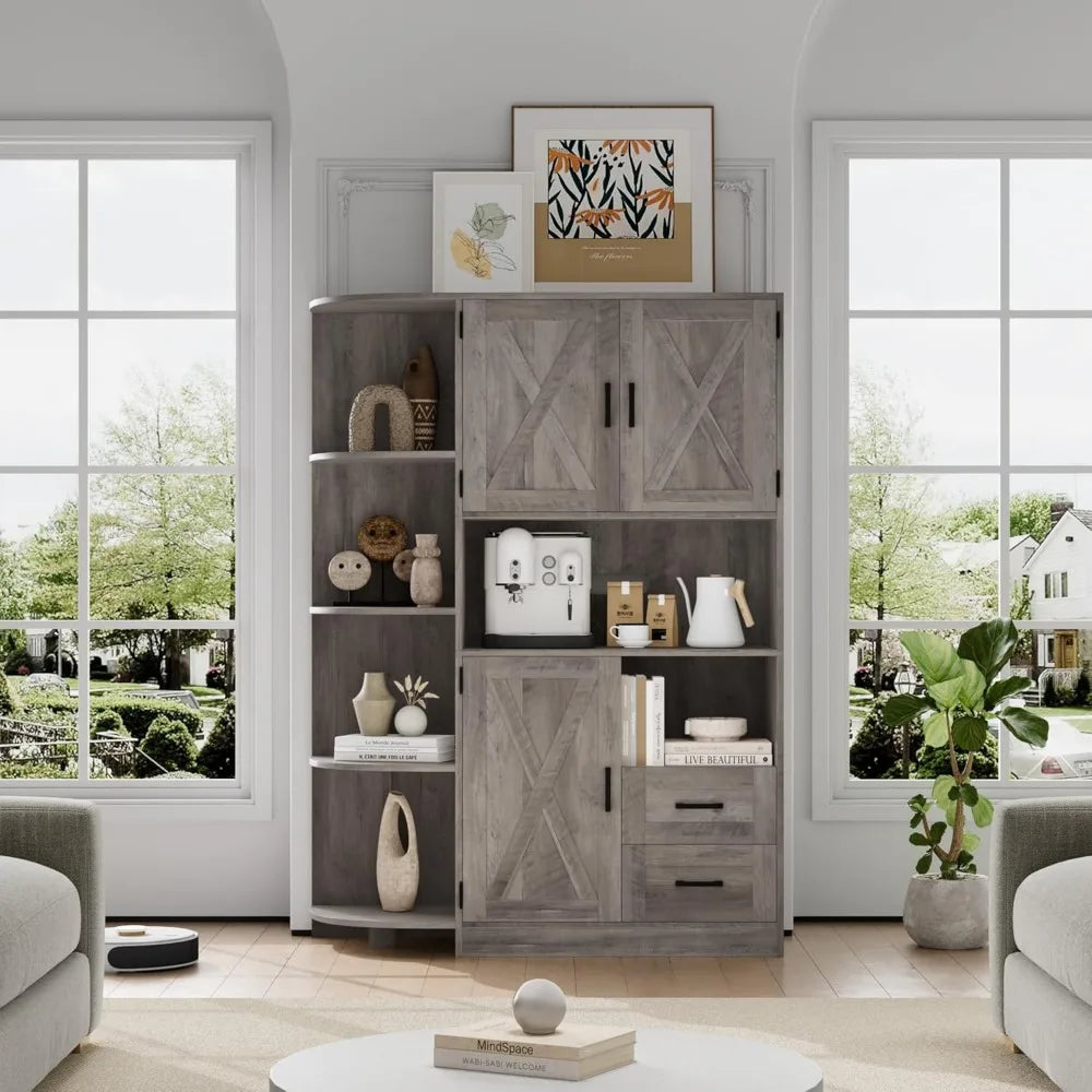 60.4" Farmhouse Kitchen Pantry Storage Cabinet Freestanding Hutch Buffet