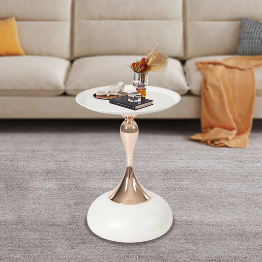 Modern Round Side Table White Metal End Table Small Coffee Table Living Room