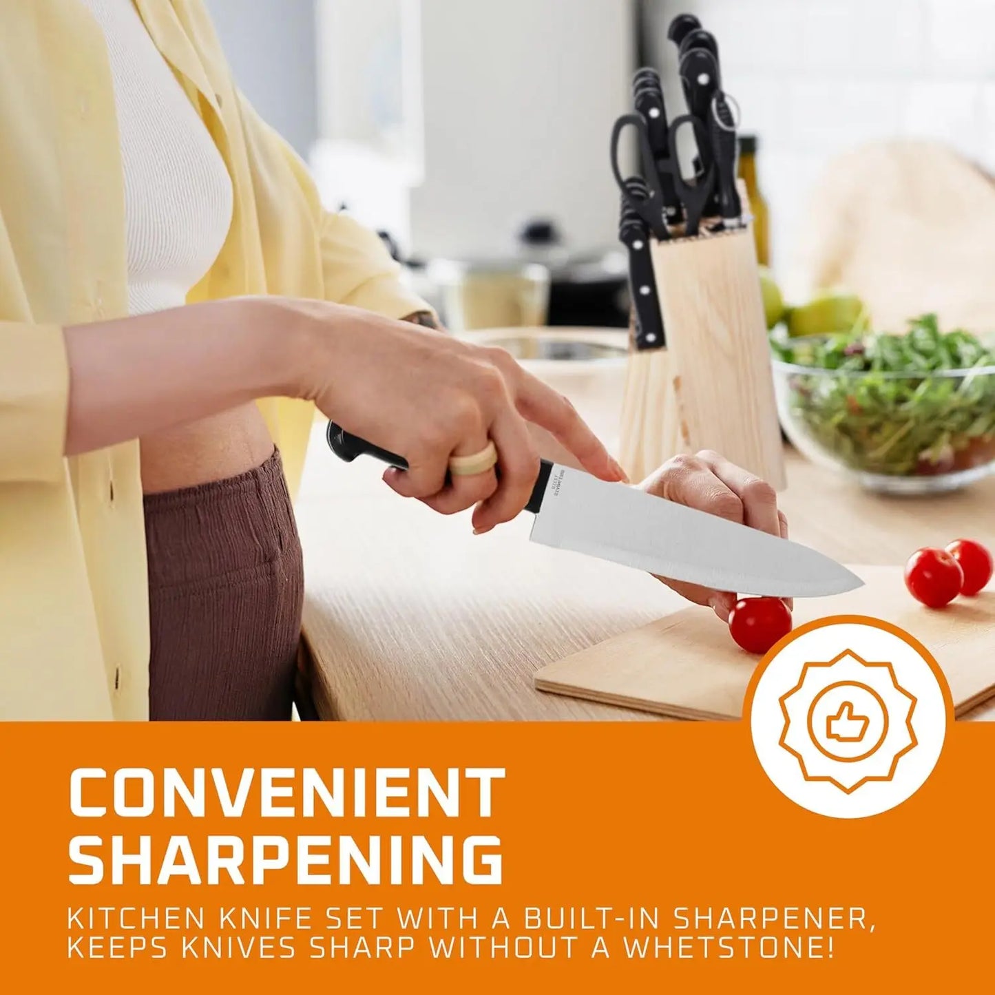 Ljustra 15pcs Kitchen Knife Set with Solid Wood Holder Chef's Knives