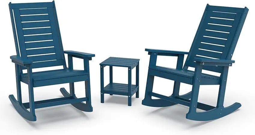 Outdoor Rocking Chair Set 3-Piece with 2 Chairs and Side Table Black
