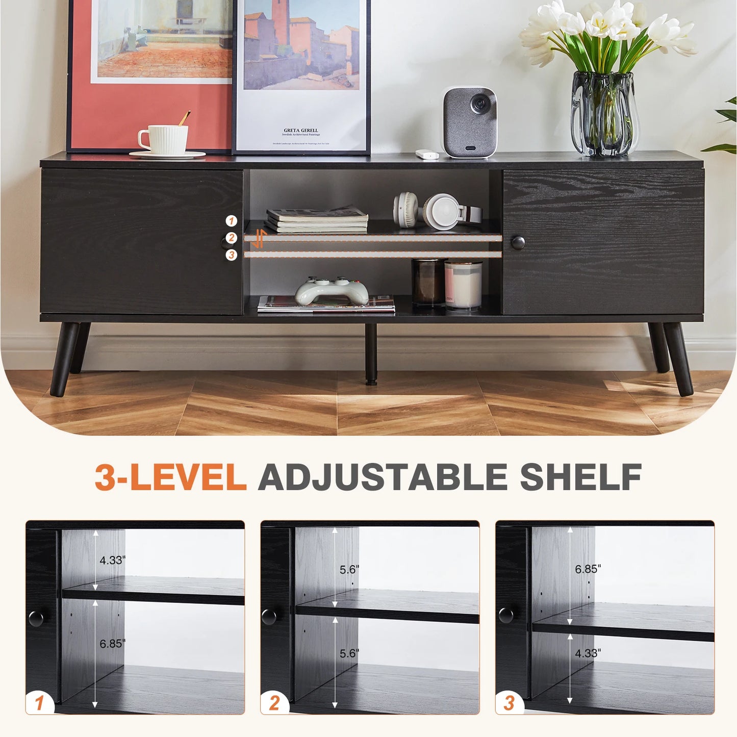 Ljustra Wooden Fireplace TV Stand for Up to 60 Inch Adjustable Shelf Storage