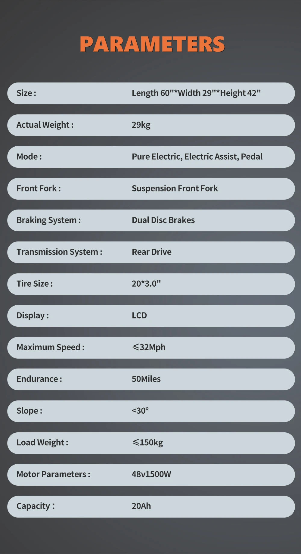 Kickwey LD20 Electric Bike 1500W Motor 20x4 Fat Tire E-bike