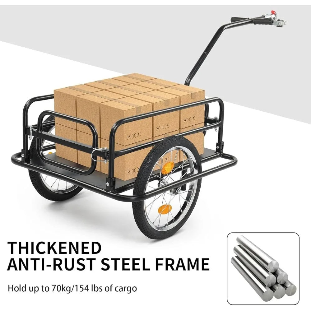 Foldable Bike Trailer Heavy-Duty Cargo Cart 70kg Capacity Universal Hitch