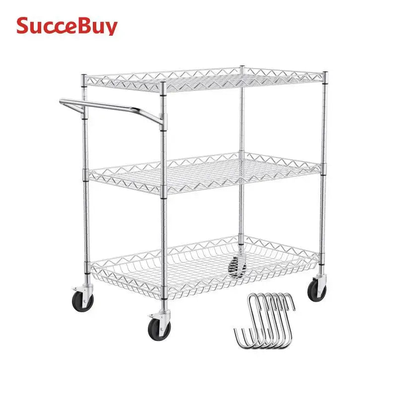Ljustra 3 Tier Rolling Utility Cart Mobile Shelving Unit Organizer Trolley