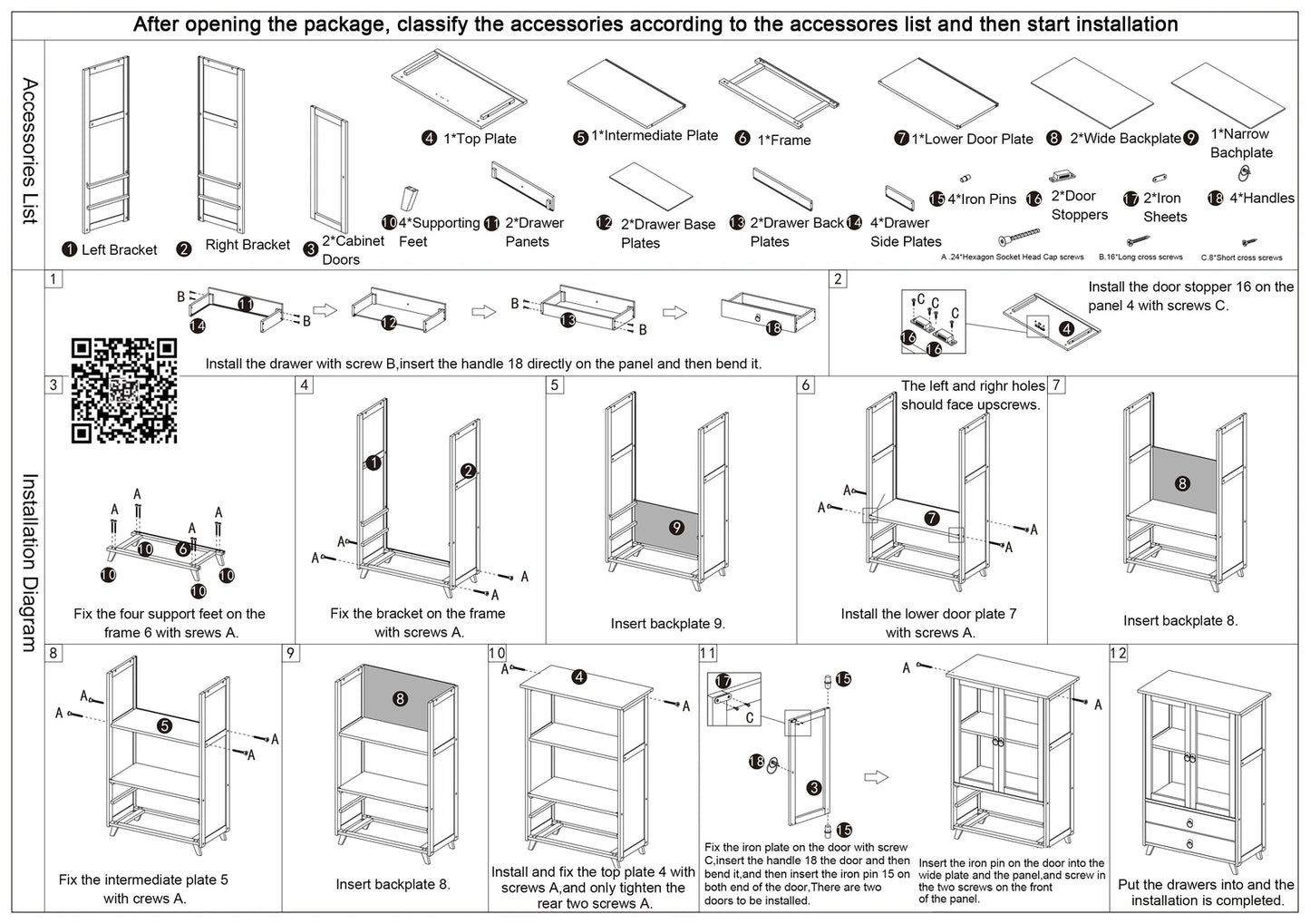 5-Tier Bamboo Kitchen Buffet Hutch Storage Cabinet with Drawer