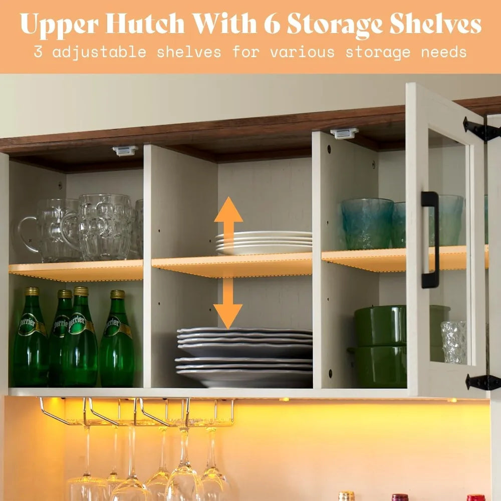 Coffee Bar Cabinet Sliding Barn Door 72" Farmhouse Sideboard Storage