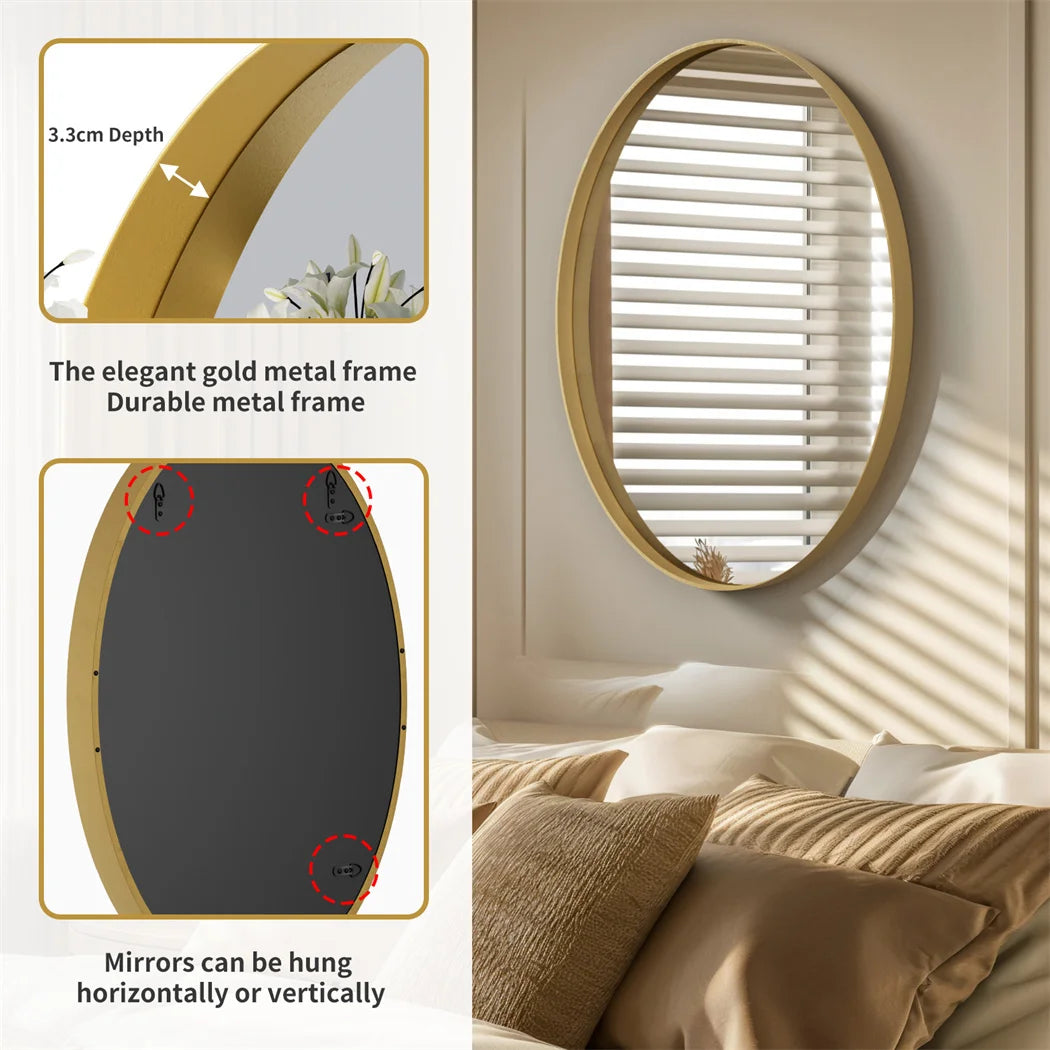 Ljustra Gold Framed Wall Mirror Oval Decorative Accent for Home Decor