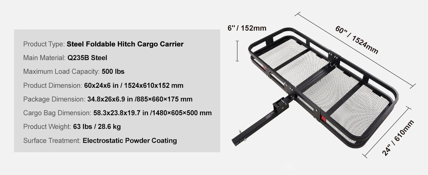 Ljustra Hitch Cargo Carrier 400lb Capacity Aluminum Basket for Truck