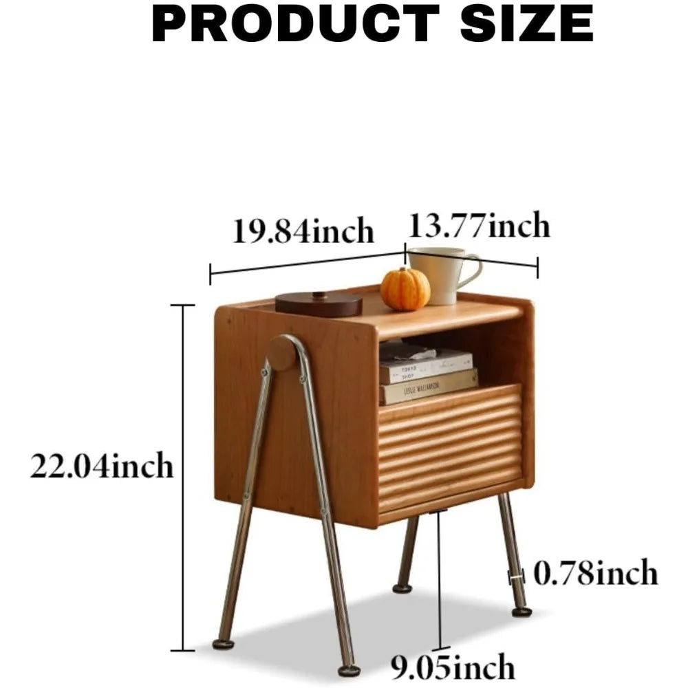 Solid Cherry Wood Nightstand Tall Bedside Table Modern Storage