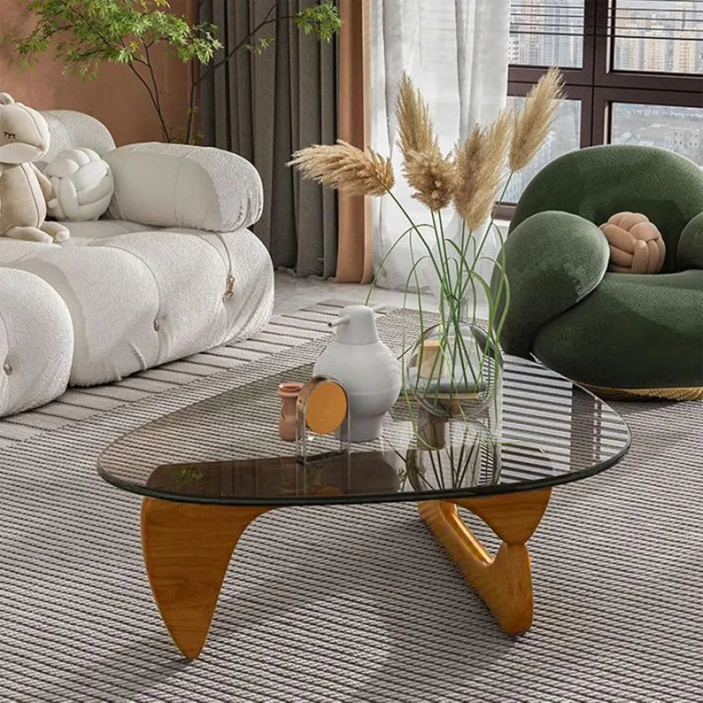 Triangle Glass Coffee Table Modern Abstract End Table for Living Room