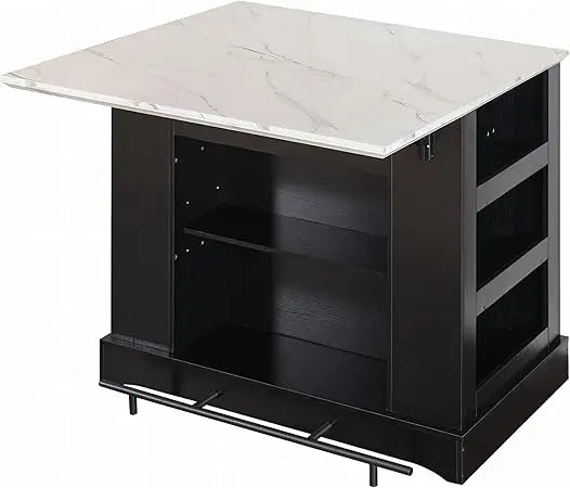 Large Kitchen Island with Electrical Outlets Drop Leaf Marble Countertop