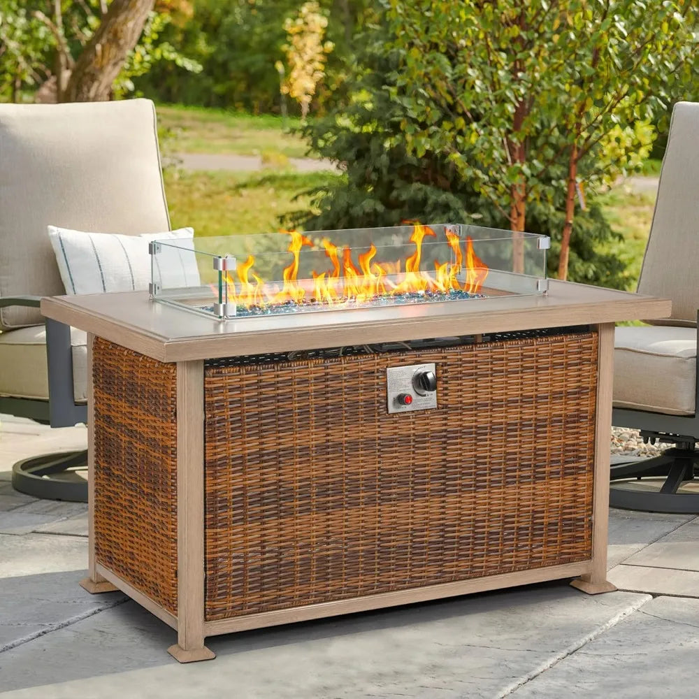 50in Propane Fire Pit Table with Glass Wind Guard Outdoor Gas Firepit