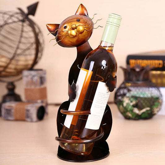 Ljustra Cat Shaped Wine Holder Metal Sculpture Home Decor Practical Art