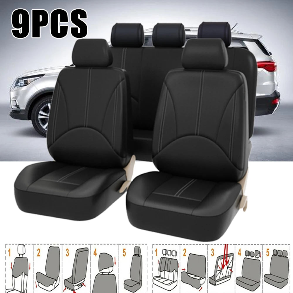 SEAMETAL 5-Seat Car Seat Cover Set Breathable PU Leather Airbag Compatible