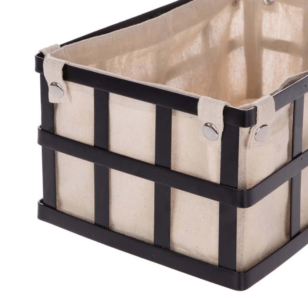 Black Metal Storage Basket with Removable Liner for Home Organization