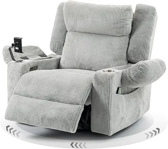 Dual Motor Power Oversized Swivel Rocker Recliner Chair with Heat