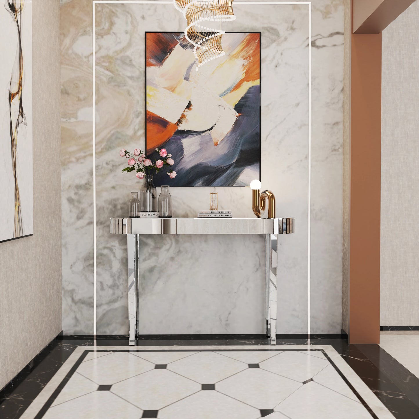 Mirrored Console Table Makeup Vanity Desk Modern Home Office Furniture