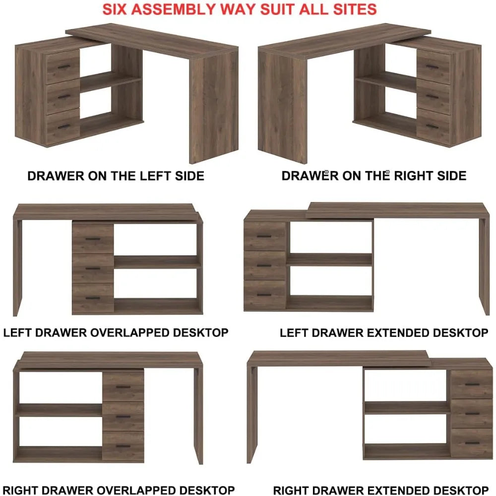 Large Corner Industrial Wood Desk with Storage for Home Office