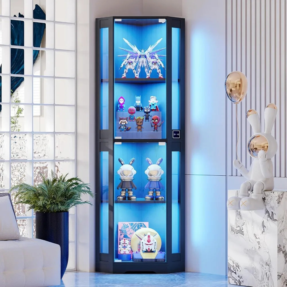65 Inch Corner Glass Display Cabinet LED Showcase with Sensor Light