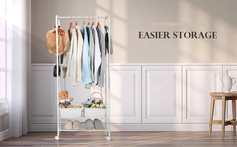 Industrial Pipe Clothes Rail Rack Heavy Duty Garment Stand Wheels