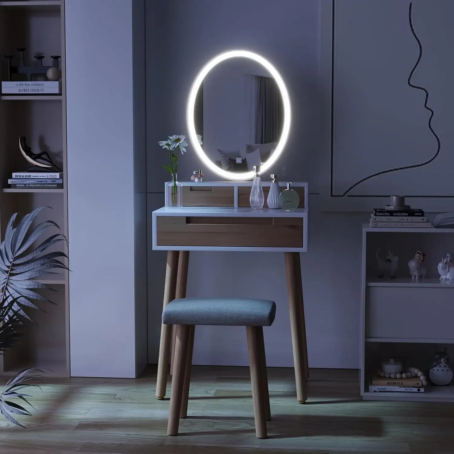 Small Makeup Vanity Desk with Lights Compact Space Saving Design