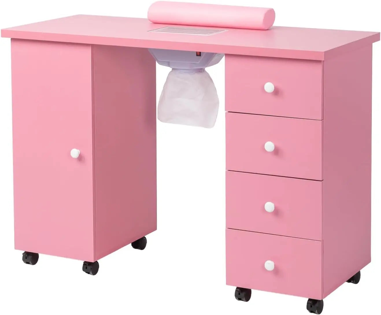 Manicure Table Nail Desk with Electric Downdraft Vent Lockable Wheels