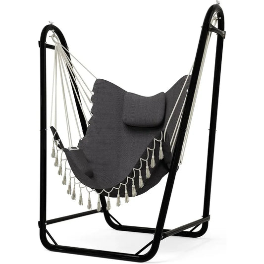Unique U-Shaped Hammock Chair with Stand Sturdy Rust-Resistant Patio Swing