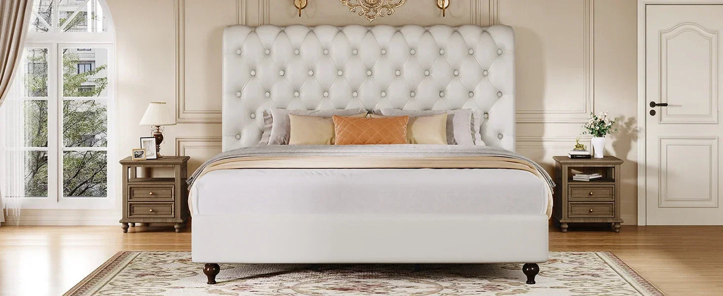 Ljustra King Size Platform Bed with 54 Inch Tall Headboard PU Leather