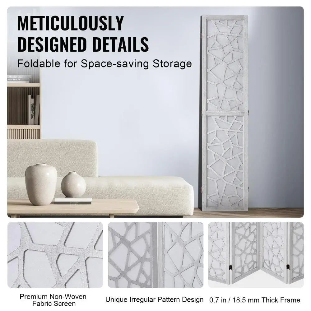 4 Panel Wood Folding Screen Carved Wooden Room Divider Privacy Partition