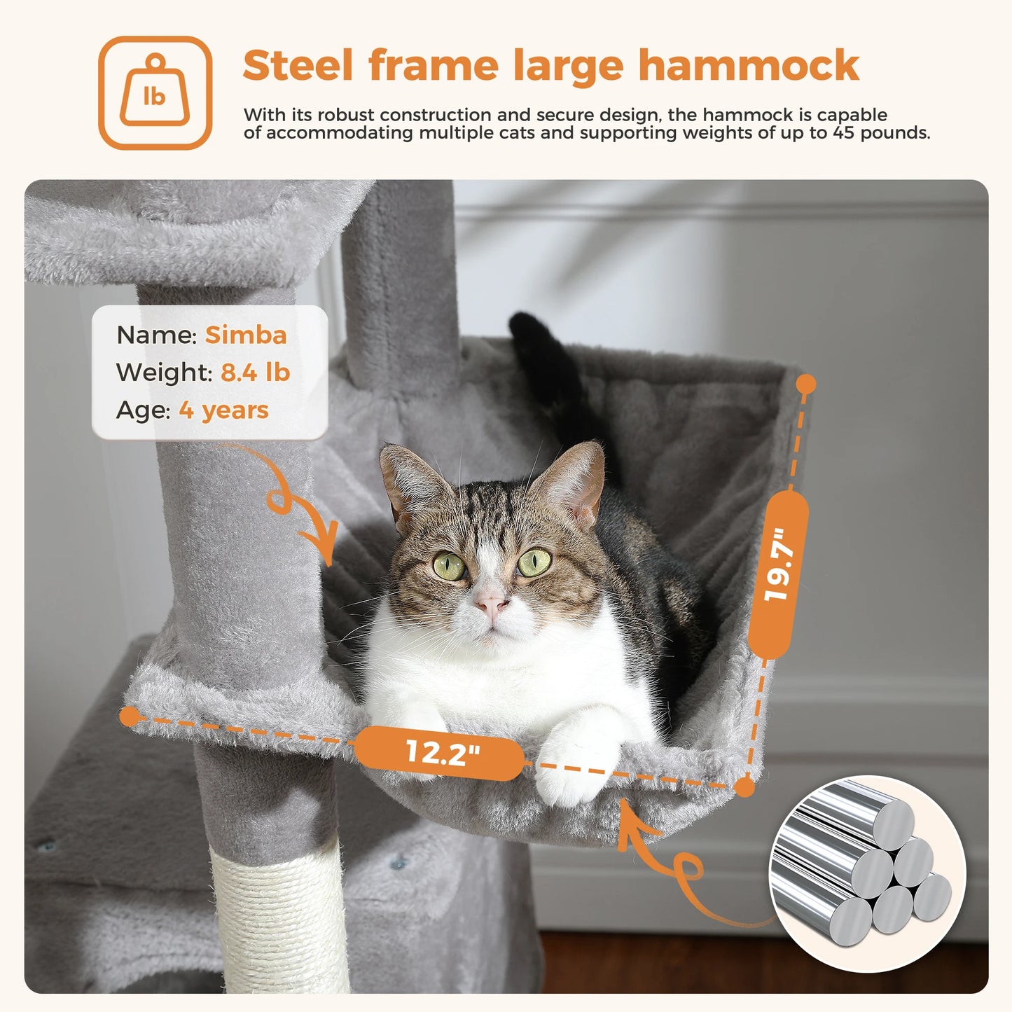 Multi-Level Cat Tree Indoor Tower with Scratching Posts Hammock Condo