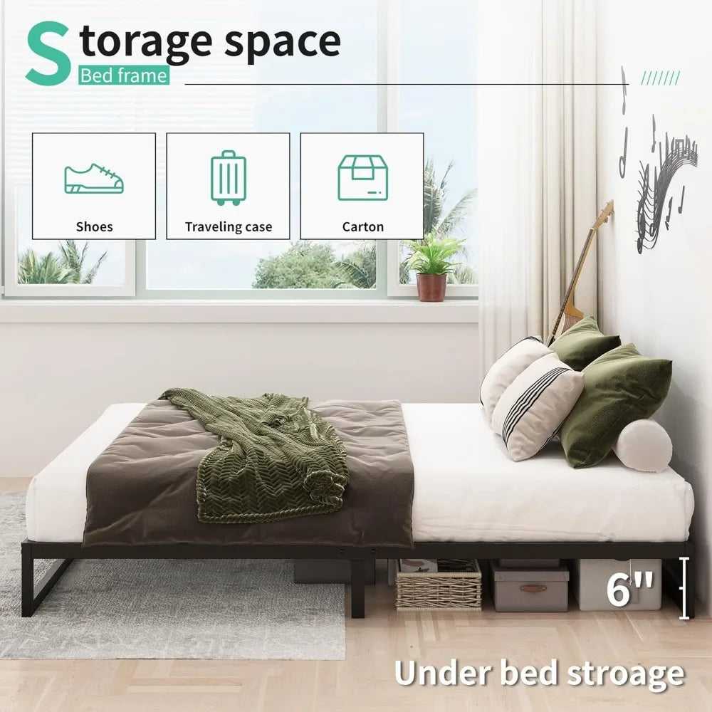 Heavy Duty 8 Inch Queen Bed Frame Metal Platform No Box Spring Needed