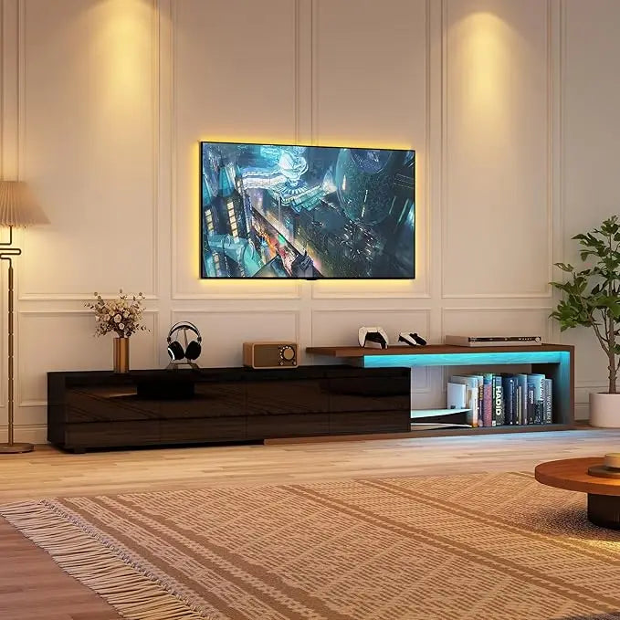 Extendable TV Stand with LED Light Modern Media Console for 120 Inch TV