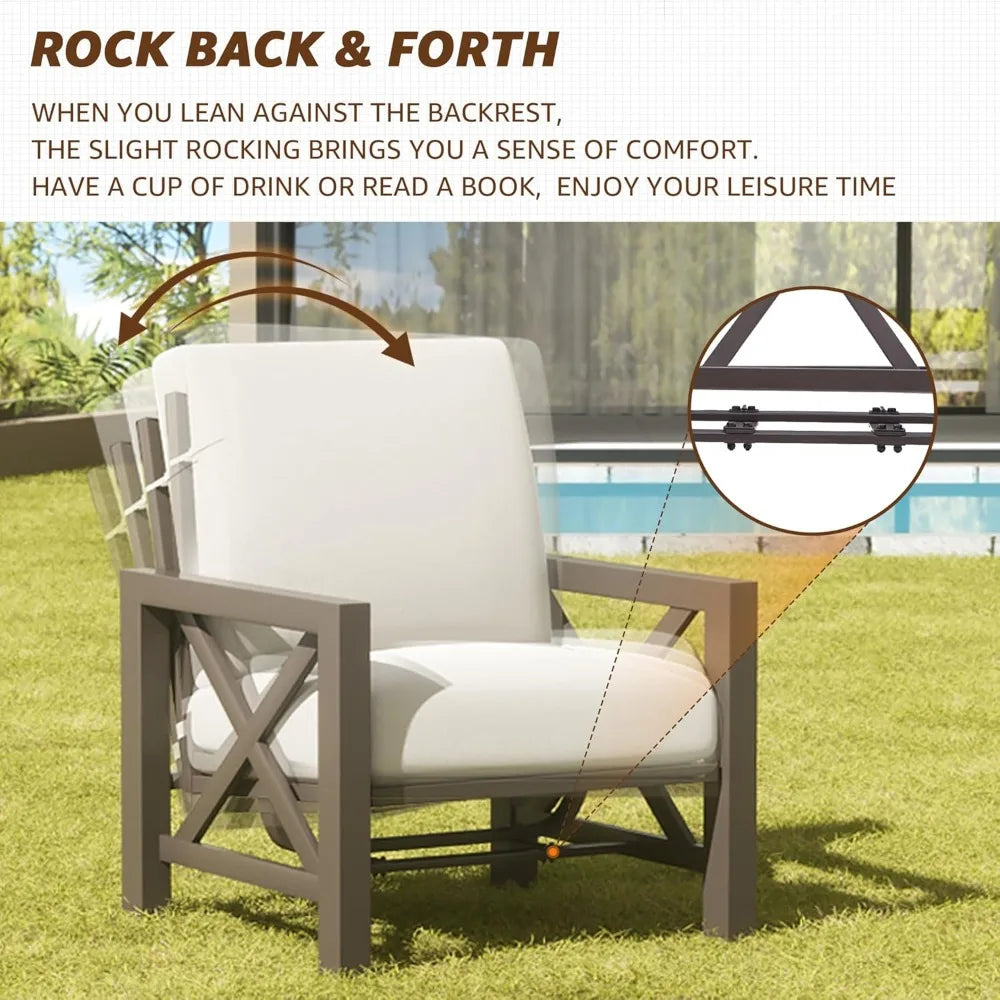 Ljustra 4 Piece Modern Metal Outdoor Patio Furniture Set with Rocking Chairs