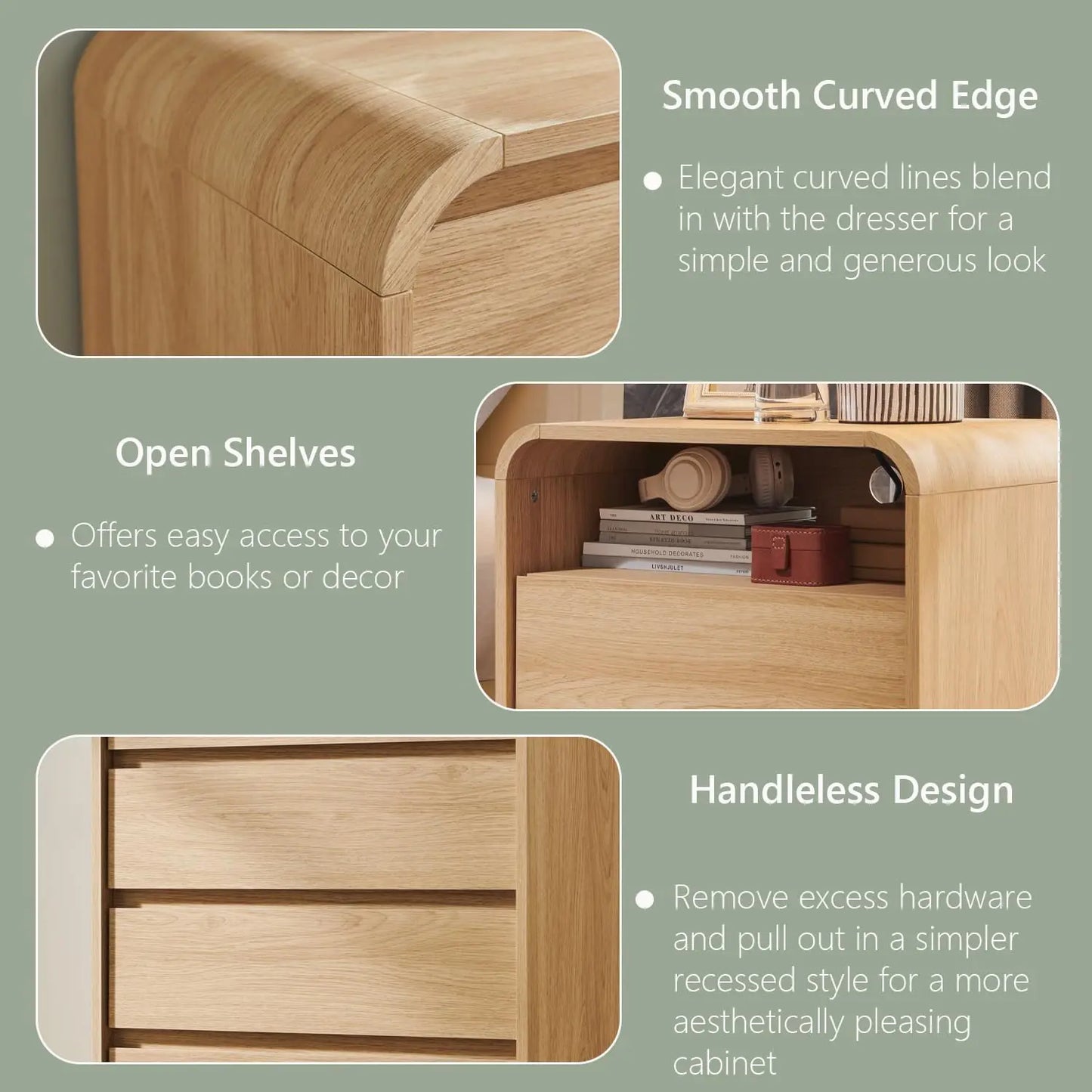 25 Inch Tall Modern Nightstand with Charging Station and 2 Drawers