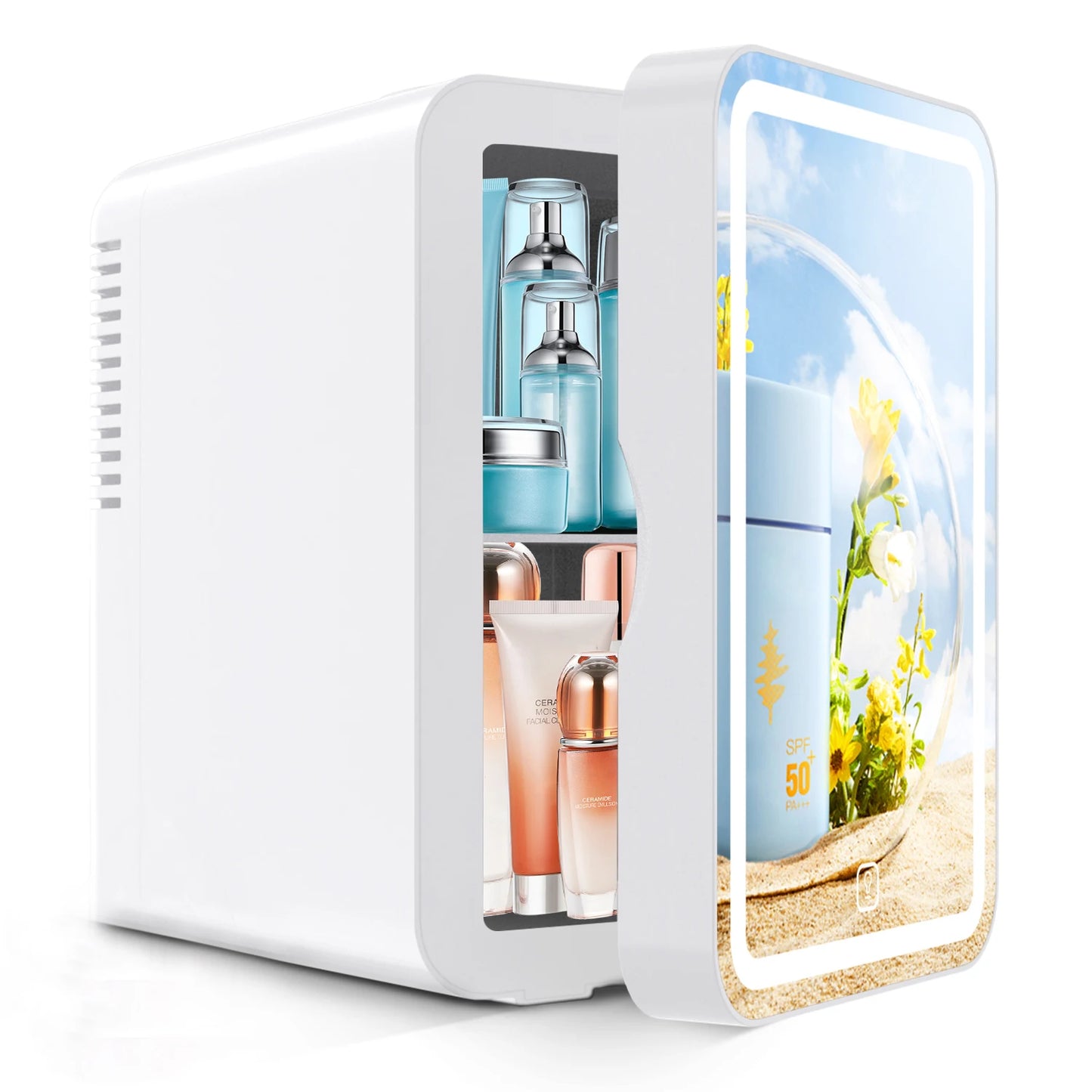 Ljustra Mini Refrigerator Makeup Skin Care Hot Cold Storage LED Mirror