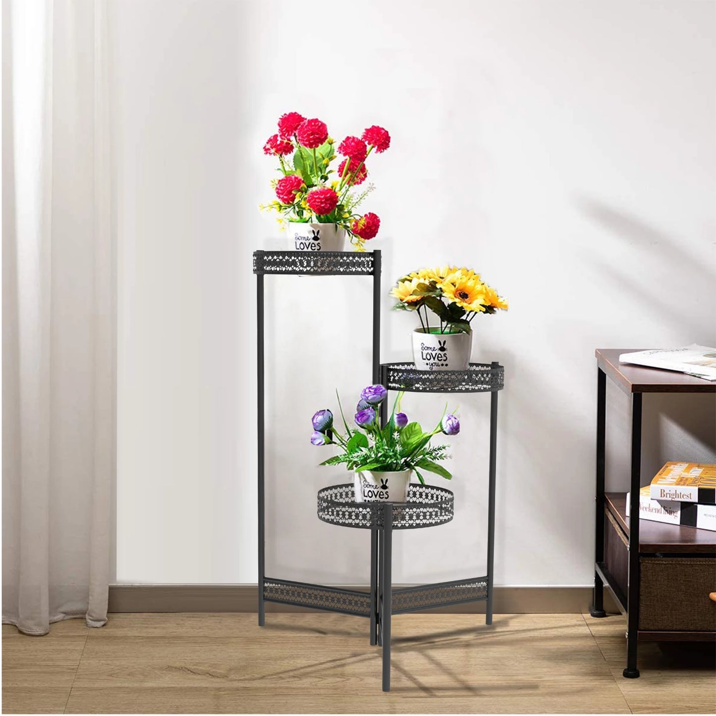 3 Tier Metal Plant Stand Indoor Foldable Flower Pot Holder Display Rack
