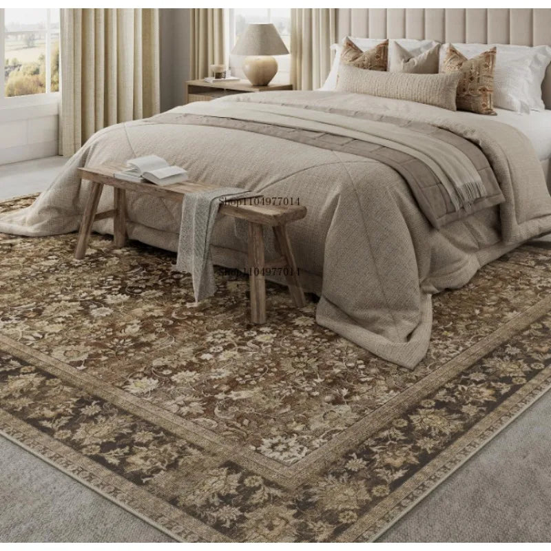 Brown Floral Hallway Rug Soft Non-Slip Washable Indoor Decorative Carpet