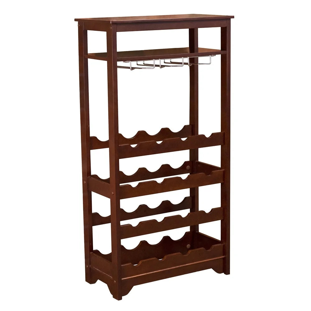 Tall Rectangular Wine Rack 16 Bottles Stemware Holder Indoor Display