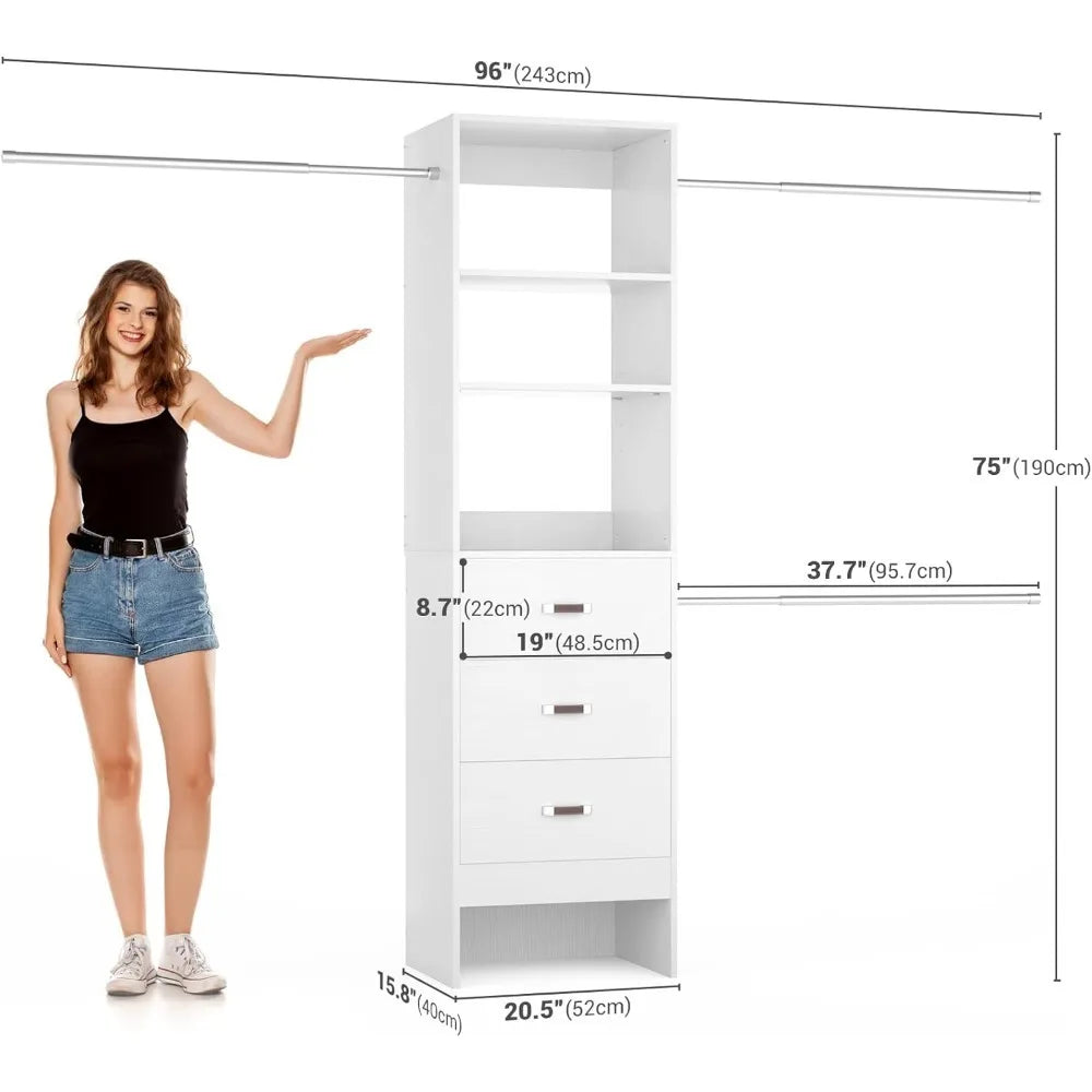 96 Inch Closet Organizer System with 3 Hanging Rods Minimalist Design