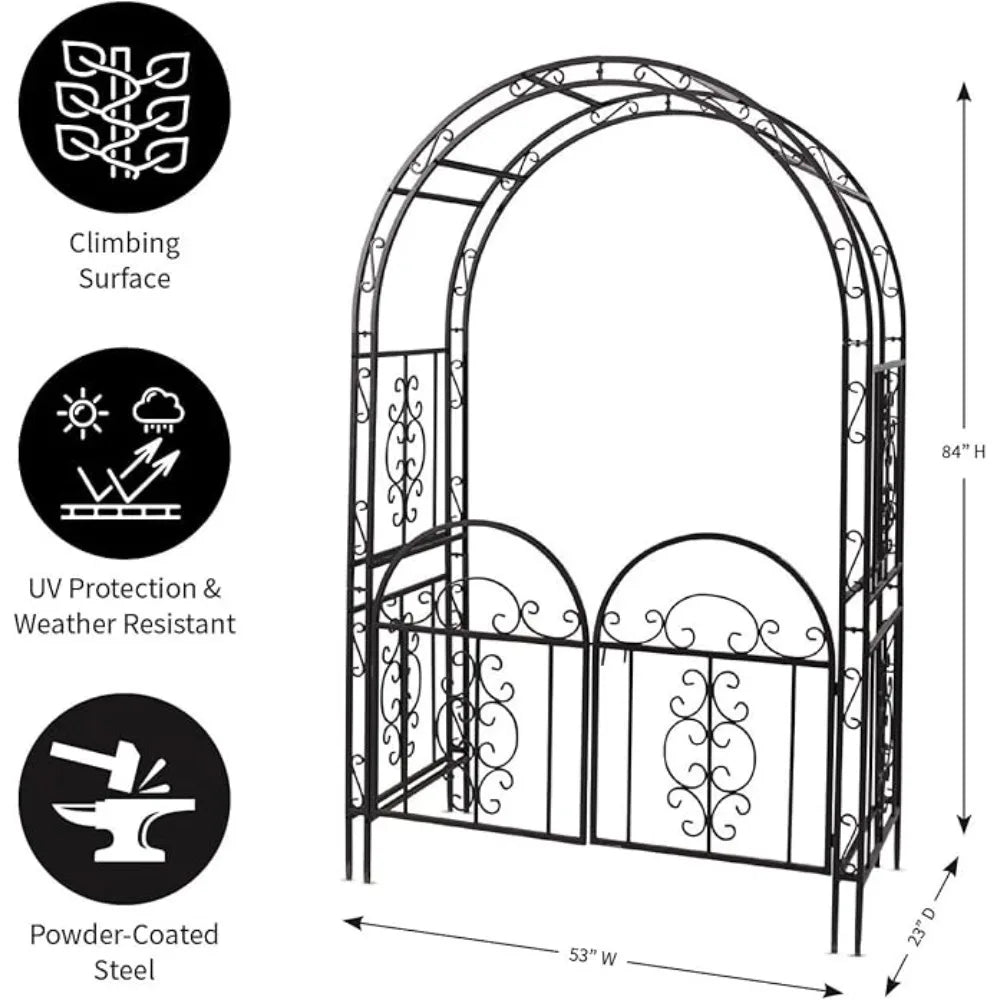 Arch Metal Outdoor Garden Arbor Double Gate 84 Inch Height 53 Inch Width