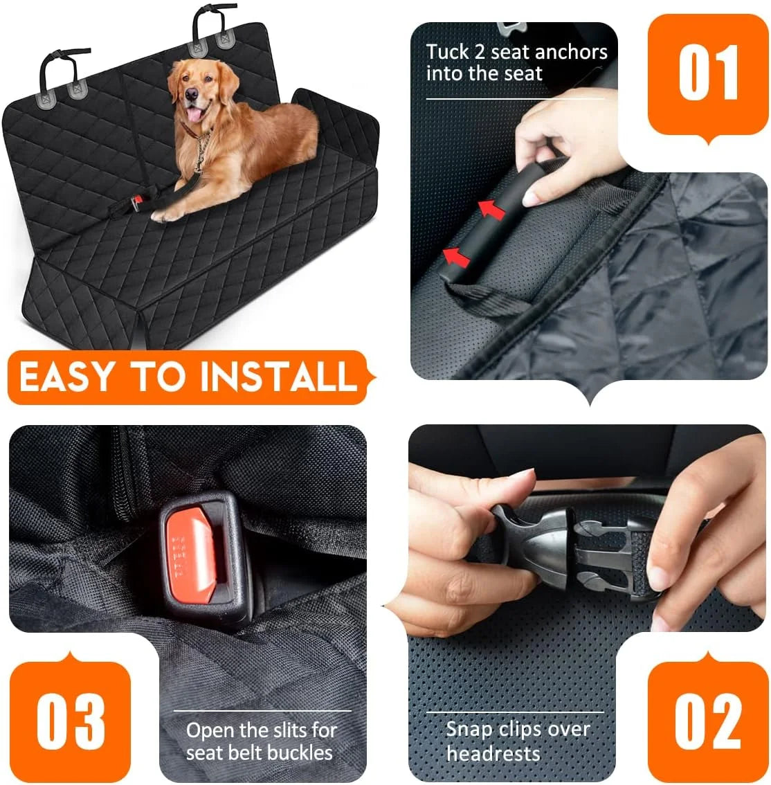 Dog Car Seat Cover Waterproof Non-Slip Back Seat Protector for Pets