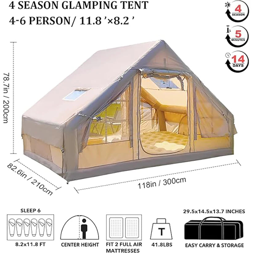 9.8x7 Inflatable Camping Tent 4-6 Person All-Season Blow Up Tent