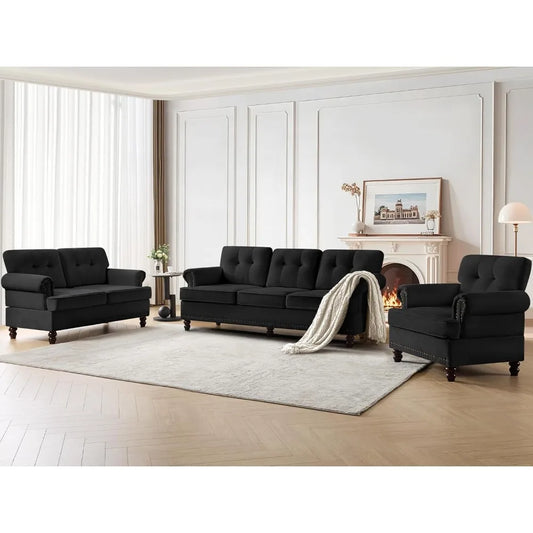 Ljustra 86 Inch 3-Seater Tufted Sofa Set with Accent Chair