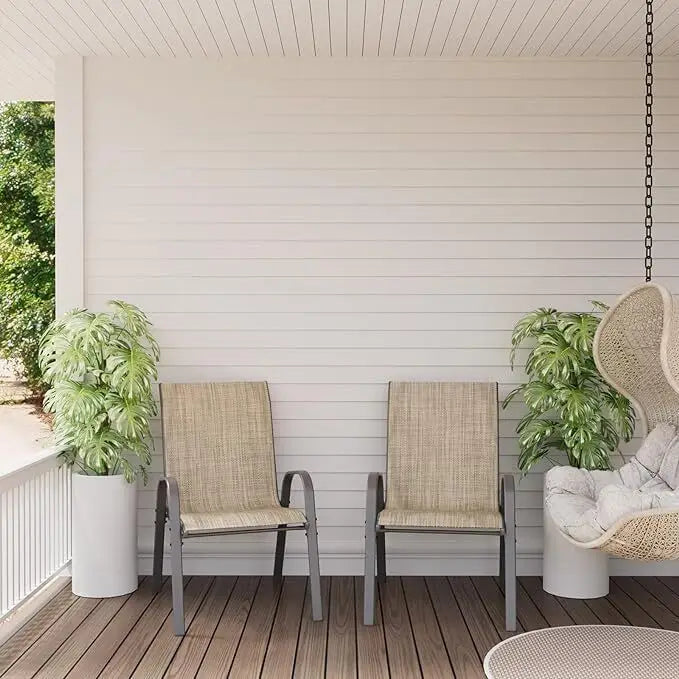 Stackable Outdoor Dining Chairs Set of 6 High Back Garden Chairs