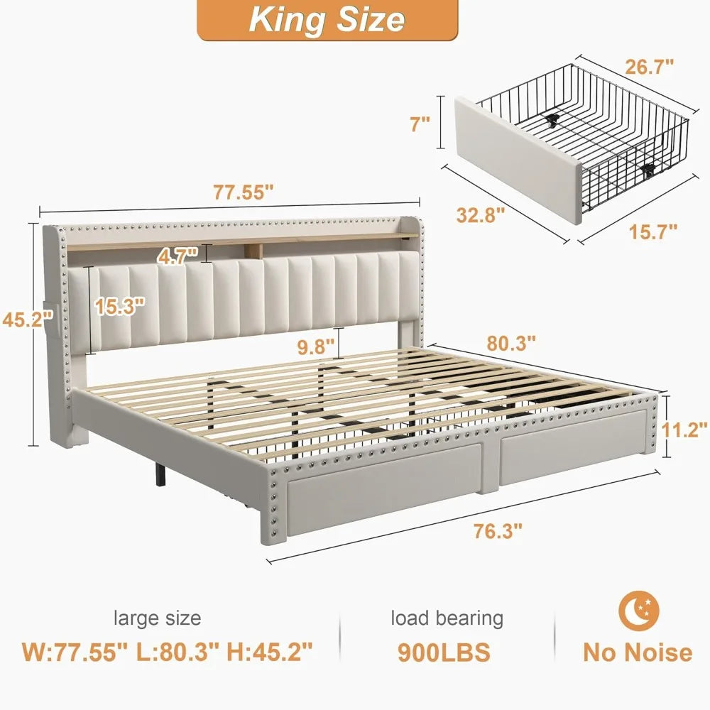Ljustra King Size Bed Frame with Storage Headboard and Drawers